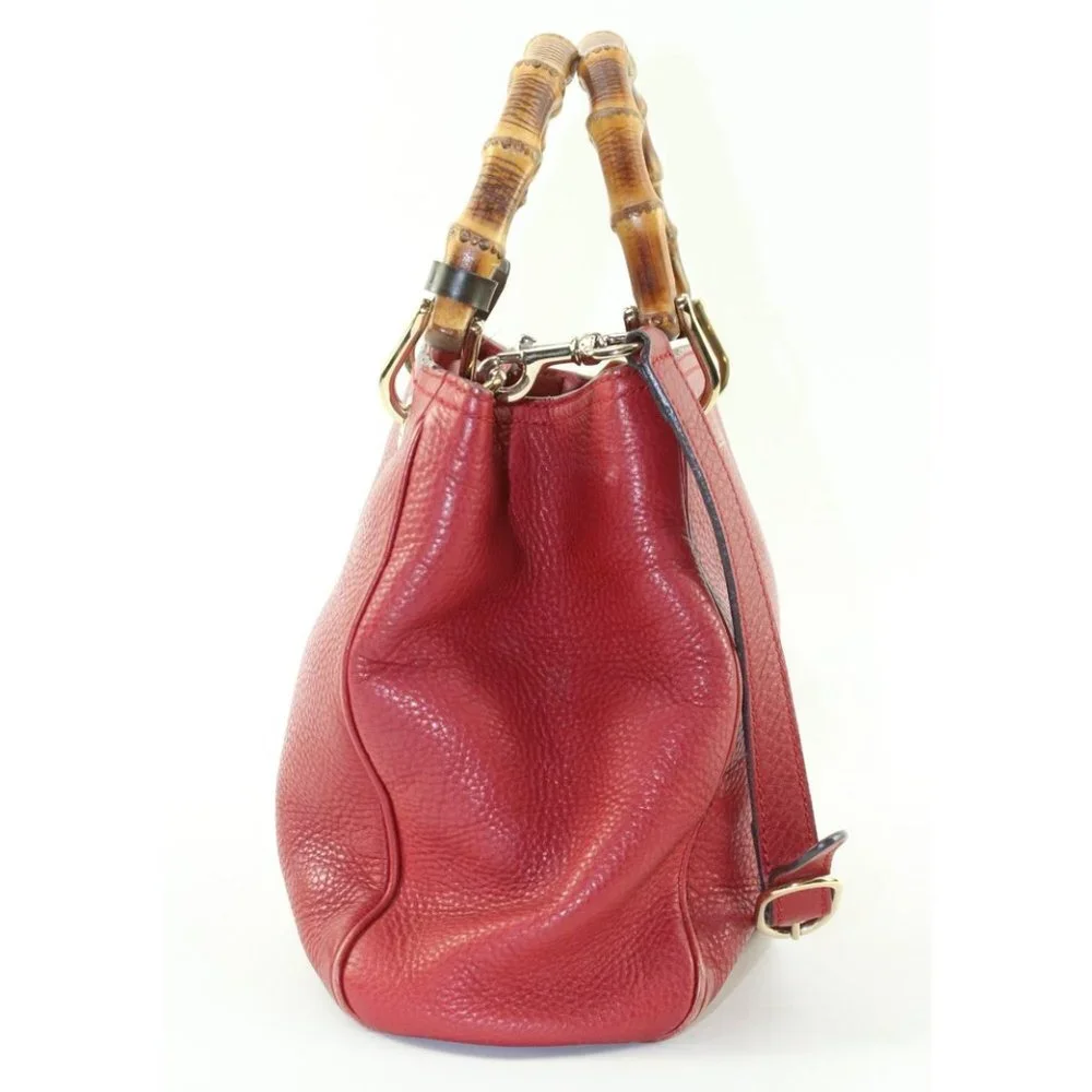 GUCCI Dark Red Bambooo Shooper Tote Leather Medium 2way 3GK1226K